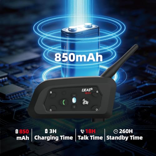EJEAS V6 Pro + Casque de moto Bluetooth 5.1, version améliorée V6 Pro, équipé d'une interface de type C (lot de 2)