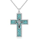 Cross Necklace for Women Sterling Silver Turquoise Celtic Cross Necklace Pendant Turquoise Jewelry Christmas Gifts