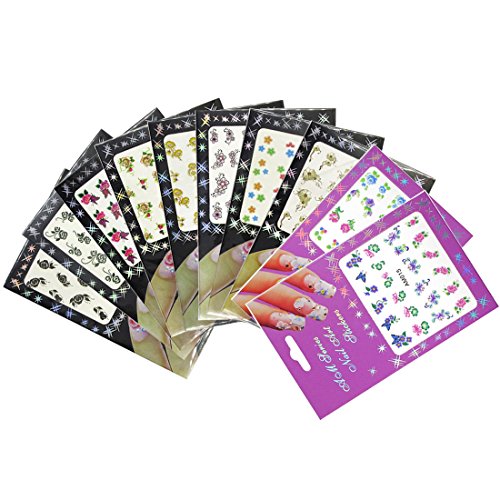 10 Pack Flower Nail Art Stickers Decals Water Slide Sticker Decal 3 Boxes Acrylic Nail Rhinestones Decorations Fingernail Accessories (10 Pack Style 2)