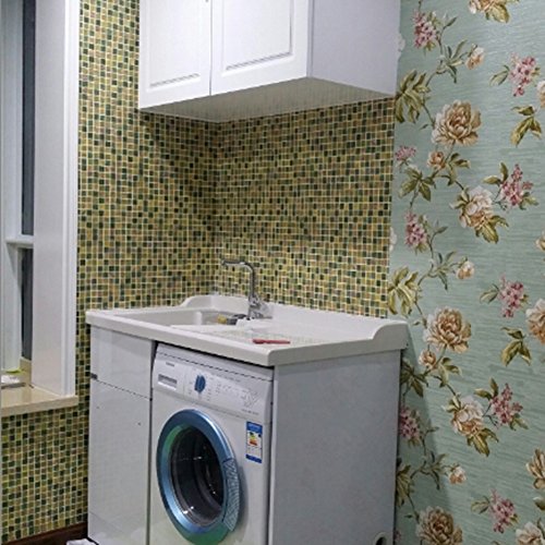 Amao Yellow and Green Mosaic Contact Paper Vinyl Self Adhesive Backsplash Waterproof Counter Top Wallpaper 17.7''x78.7''