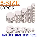 ELECFIND 80PACK, 5, 6x3, 8x3, 10x3,12x3,15x2, Round Refrigerator, Fridge Magnet Disc(Multiple-Sizes), silvery
