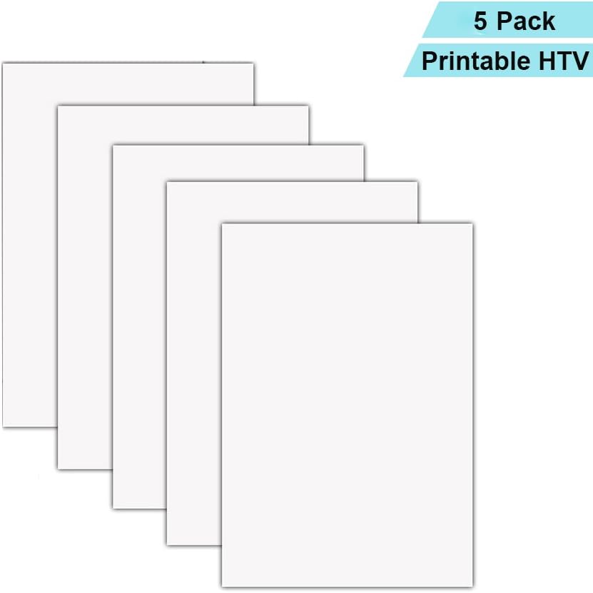 Printable Heat Transfer Vinyl Inkjet Printer Iron on HTV A4 Size for Dark Fabrics or T-Shirts, Pack of 5