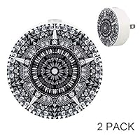 LORVIES Black White Mandala Plug in LED Night Light Auto Sensor Smart Dusk to Dawn Decorative Night for Bedroom, Bathroom, Kitchen, Hallway, Stairs,Hallway,Baby