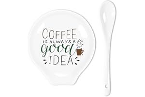 Uhealik Funny Coffee Quote Colored Pattern Ceramic Coffee Spoon Holder-Coffee Spoon Rest -Coffee Station Decor Coffee Bar Accessories-Coffee Lovers Gift for Women and Men-Coffee is Always A Good Idea
