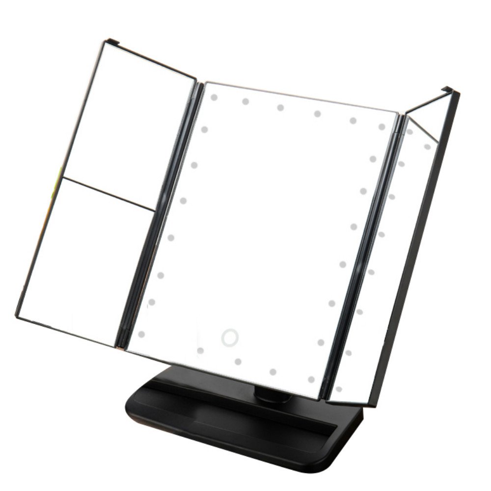 vinmax Tri-Fold Lighted Vanity Makeup Mirror,Portable Table LED Lamp Luminous Makeup Mirror Adjustable Tabletop Countertop Light Mirror(Black)
