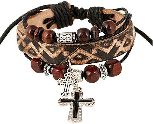 Shlonger Women Men Unisex Adjustable Woven Braided Bangle Cross Leather Bracelet Punk Rock Wristband