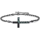 TwoAnts American Flag Bracelet for Men 925 Sterling Silver Cross Link Bracelet Patriotic Jewelry Christian Gifts for Women