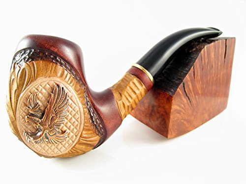 New Tobacco Smoking Pipe Metal "American Eagle" Carved Pear Root Wood + Pouch Gift! (4)