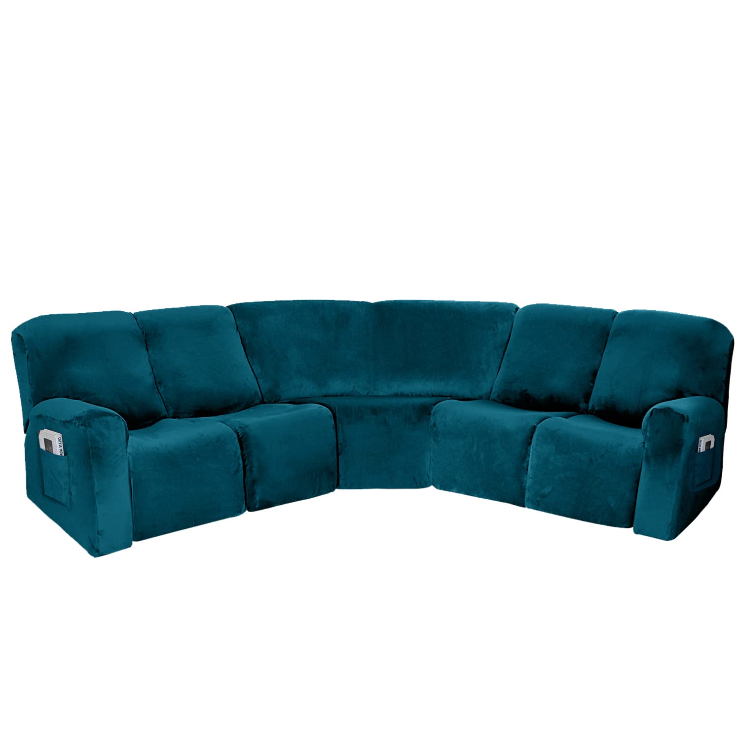 EURHOWING 7-Piece L Shape Sectional Recliner Sofa Covers 4 Seater & 1 Corner Seat,Velvet Stretch Reclining Couch Cover Slipcover for Reclining L Shape 5 Seat Recliner Corner Sofa(Deep Blue,Velvet)