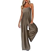 UNIANKIYA One Piece Jumpsuits for Women Spaghetti Strap Overalls Wide Leg Rompers with Pockets Summer Beach Vacation Casual