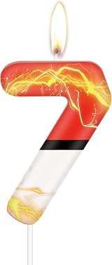mciskin Cartoon 7th Birthday Candle Anime Number 7 Cake Topper White Red Gold