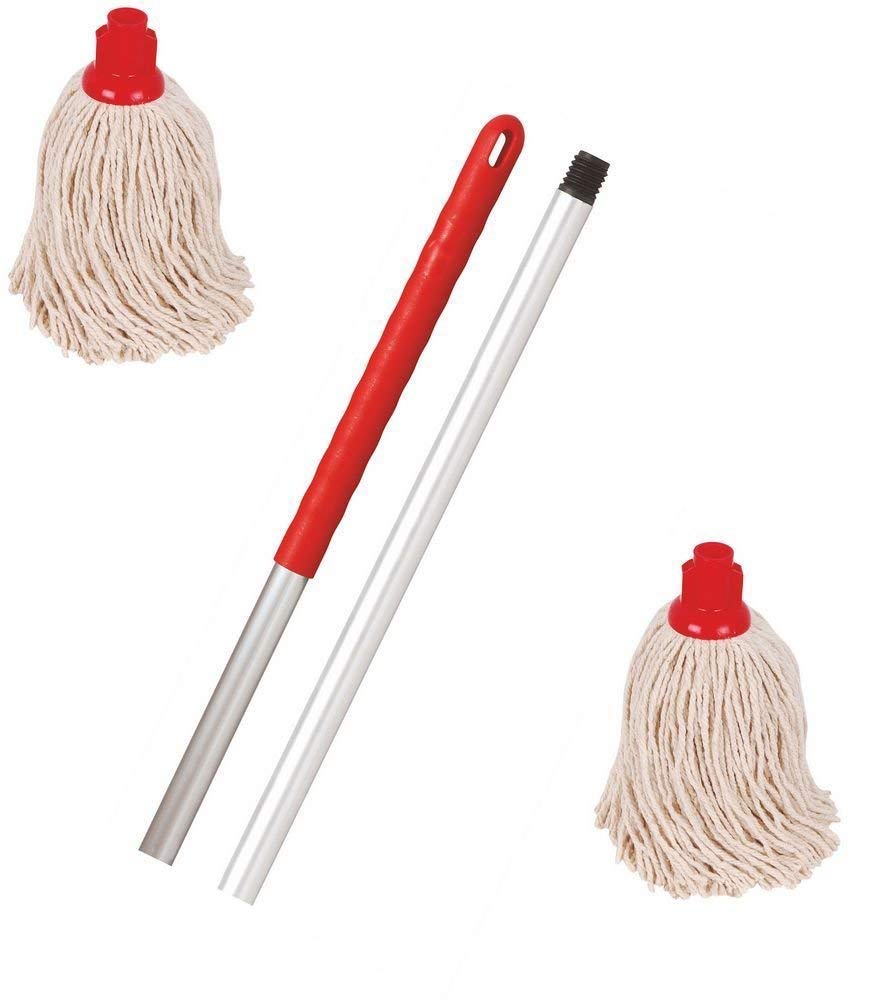 Professional Colour Coded Mop Handle and 2 Mop Heads (Red) Amazon.co