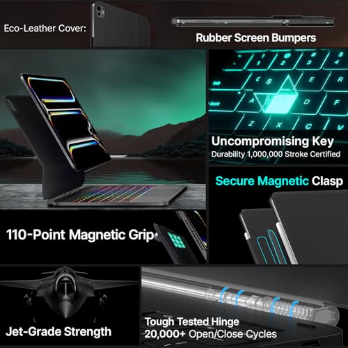 typecase Edge Keyboard Case for iPad Pro 13-inch (M5 2025/M4 2024) – Magic with Multi-Touch Trackpad, 11 Colors Backlight, Pencil Holder, Slim & Lightweight - Black | Front & Back Protection, Precision Trackpad, Pencil Holder, 11-Color Backlit Keys for Office & Business