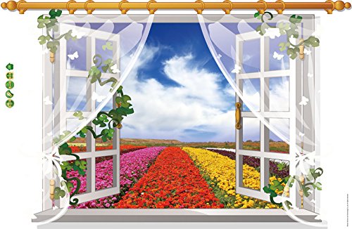 3D Window View Scenery Wall Sticker Mural Art Decal for Home Decor- Flower Ocean