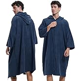 Surf Poncho Changing Towel Swim Robe with Hood Zipper Pockets, Quick Dry Microfiber Towel Poncho Hoodie for Men Women