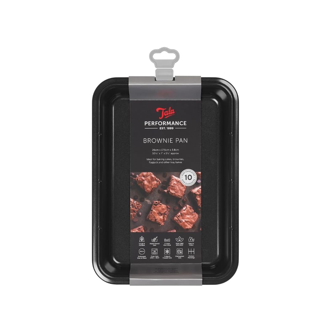 Tala Performance Brownie Pan, Professional Gauge Carbon Steel with Eclipse Non-Stick Premium Coating, 29.4 x 19.1 x 4 cm.; Essential for Baking a Wide Range of Trays Bakes