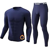 CL convallaria Long Johns Thermal Underwear for Men Soft Fleece Lined Base Layer Cold Weather Top Bottom Gift Set Midweight Crew Neck Blue XXX-Large