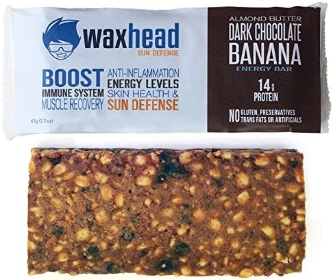 Waxhead Sun Defense Energy Bars (12 bars, Dark Chocolate Banana) — 14g protein, Gluten Free
