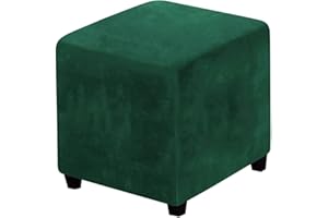 LEXFORT Velvet Ottoman Covers Slipcover Square Footstool Protector Covers Storage Stool Ottoman Covers Stretch with Elastic Bottom Small Green