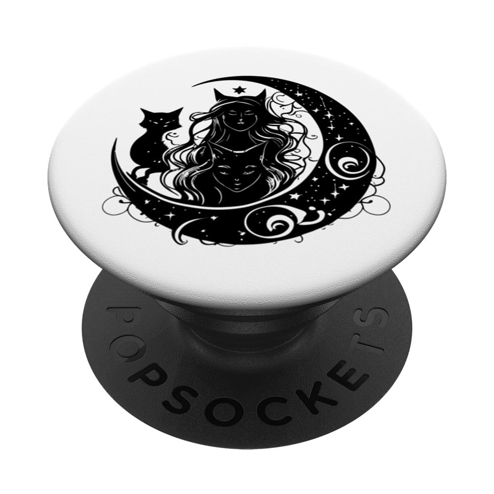 Mystical Black Cat Celestial Crescent Moon Witchcraft PopSockets Swappable PopGrip