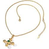 Pierced Owl 18k Gold Plated Stainless Steel Green Stone Center Cross Pendant Necklace