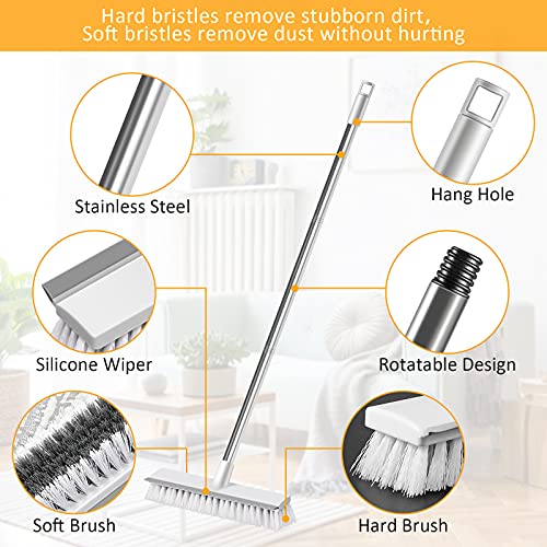 Push Broom Outdoor Indoor Broom Scrub Brush with Long Handle Stainless