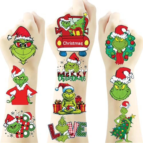 40Pcs Green Monster Temporary Tattoos,Christmas Birthday Party Supplies,Goodie Bag Stuffers,Christmas Decoration Gifts Xmas Party Favors for Kids