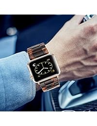Omter - Correa de repuesto para Apple Watch de 1.654 in, para mujer, hombre, de resina, correa de iWatch, de metal, acero inoxidable, hebilla de oro rosa, Apple Watch Series 3 Series 2 Series 1