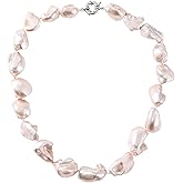 Pearl Choker Necklace for Women Boho Beaded Statement Necklace with Black White Large Freshwater Pearls Silver Fashion Jewelry Gift