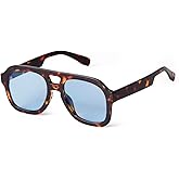 JUDOO Retro 70s Square Flat Aviator Sunglasses for Women Men Trendy Rectangle Double Bridge Geometric Sun Glasses Shades