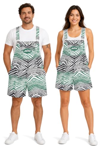 Zubaz NFL Unisex Adult Ombre Zebra Striped Shortalls Lightweight Overalls Shorts, New York Jets, XX-Large at Amazon