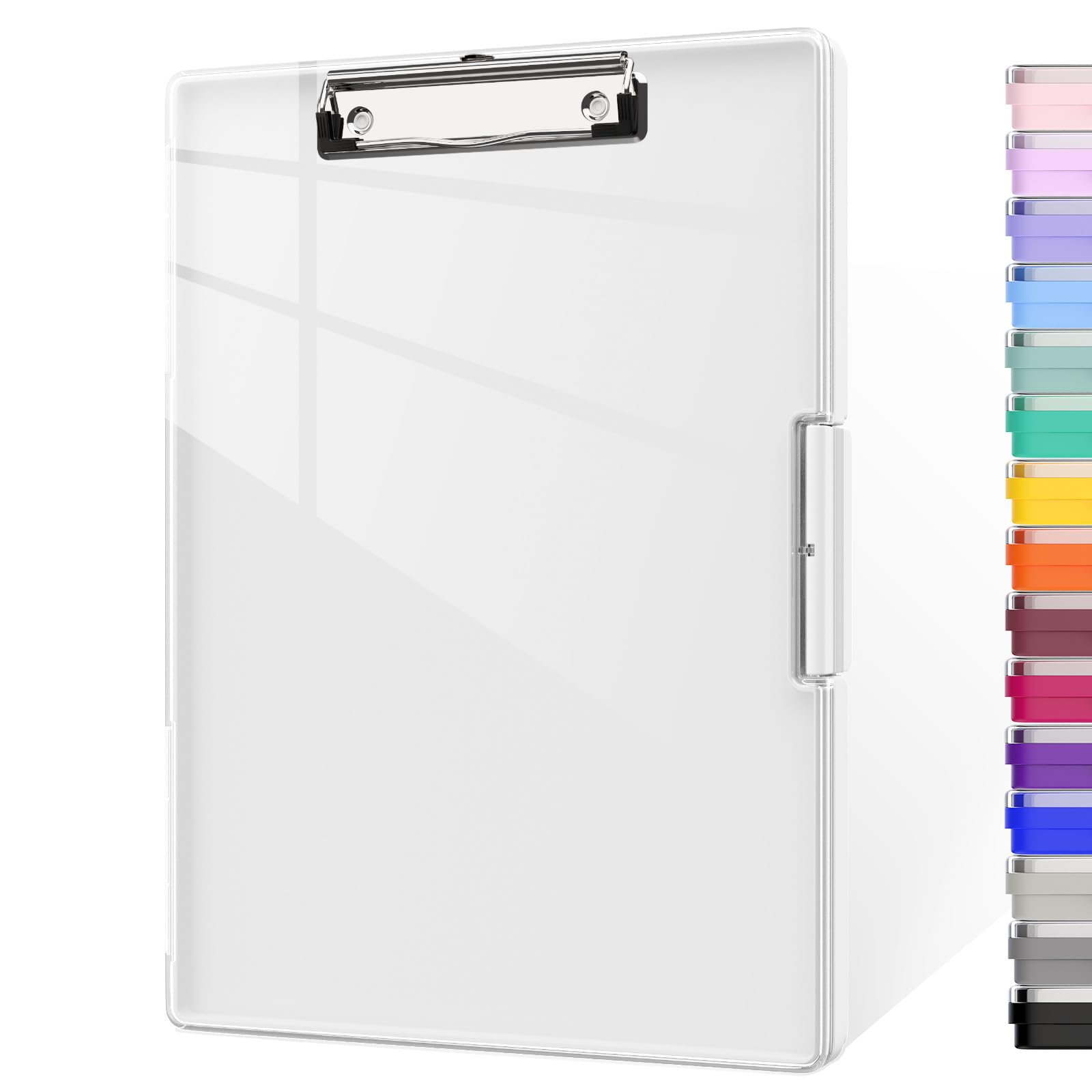 Piasoenc Clipboard with Storage, 8.5 x 11 Clip Boards with 2 Storage Case and A4 Paper Folder, Clear Dry Erase Top Panel, Heavy Duty Plastic, Folio & Side-Opening, for Nurses, Teachers, Lawers,White