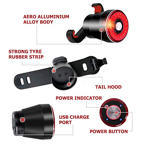 Bike Tail Light USB Rechargeable, Smart Brake Sensing Rear Lights Ultra Bright IPX6 Waterproof Bicycle Back Lights, Road Bike Accessories for Road Bike, Helmets, Cycling Safety - Thumbnail 5