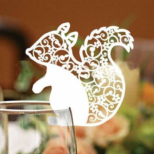 EOYHDSIA Laser Cut Squirrel Wedding Table Number Name Place Cards Wedding Party Decoration Favor-White