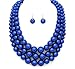 Women's Faux Pearl Three Multi-Strand Statement Necklace and Earrings Set (Royal Blue)