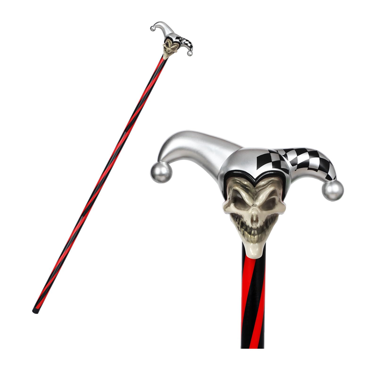 Spinosaurus 47" Jester Cane,Jester Stick Halloween Scary Clown Costume Accessories Plastic Joker Staff Clown Cosplay Wand Fancy Dress Cane Masquerade Prop