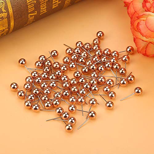 200pcs Round Ball Plastic Pushpin Marking Thumbtack Pins Decorative DIY Tool(Rose Gold)