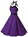 Dressystar Vintage Polka Dot Retro Cocktail Prom Dresses 50's 60's Rockabilly Bandage Purple Black Dot M