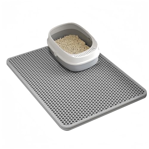 【高い耐摩耗性・傷防止】猫砂マット 猫用トイレマット【40x50CM/40x60CM/55x75CM 猫 トイレ マット】猫砂取りマット 猫砂捕獲マット 猫 トイレシート 二重構造 安心材質 グリッドデザイン 飛び散り防止マット 滑り止めマット 防カビ防臭防水 掃除簡単 洗える 猫トイレマット猫 砂取りマット猫砂 マットシート (灰色, 55*75)