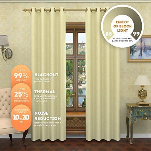 Lana - Premium Thermal Insulated Blackout Curtain - Luxury Solid Draperies - Advanced Insulation Technology - Blocks 99% of Sunlight - Perfect for Any Room (38"W x 96"L - Two Panels, Ivory)