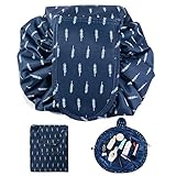 Westspark Travel Cosmetic Bags, Lazy Makeup Storage Bag Drawstring Large Capacity Folding Toiletry Bags, Waterproof Quick Pack Magic Bags with Zipper & Drawstrings(Navy Blue)