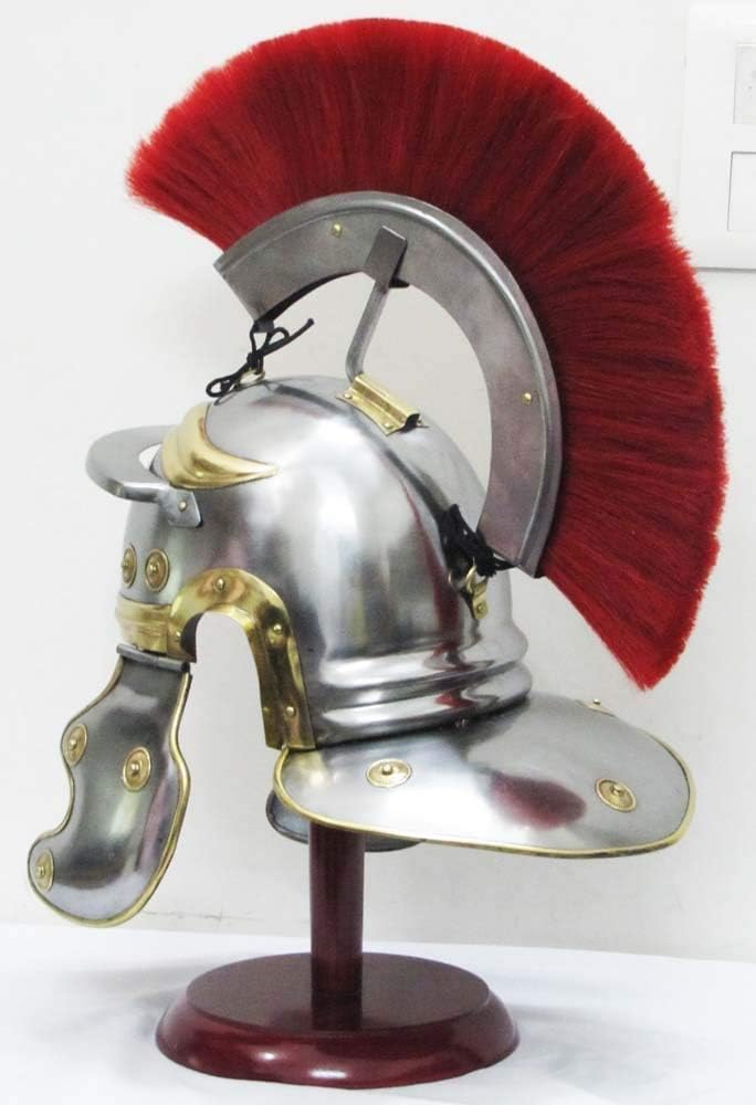 Roman Centurion Medieval Knight Helmet Warrior Armor Halloween costume Metal Red Plume with inner liner - Image 4