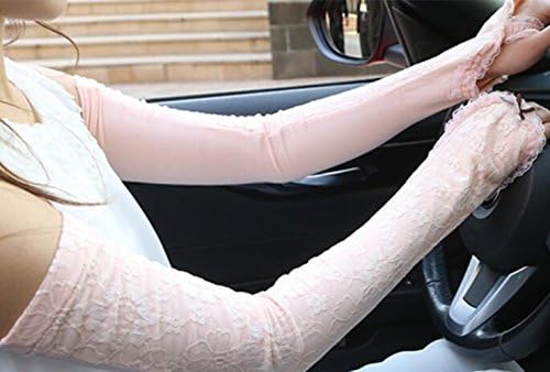 Top Estore Outdoor Summer Lace Long Sleeve Glove Riding/Driving Arm Sleeve for Women (Pink)