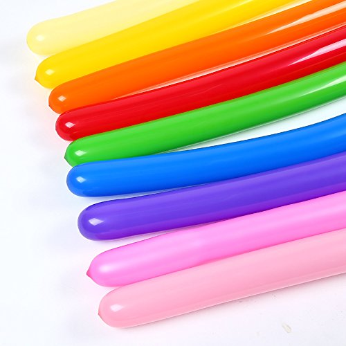 Etmact 100pcs 260Q Rainbow Colored Vibrant Latex Balloons with Balloon Pump, Thickening Latex Twisting Modeling Strip Shape Balloon Magic Balloon Animals for Wedding, Birthday Party Decor, Children Ki