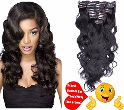 Body Wavy Clip in Hair Extensions 100% Real Human Hair Double Weft Jet Black(#1) (20'' 220g, 10 pieces/Lot)
