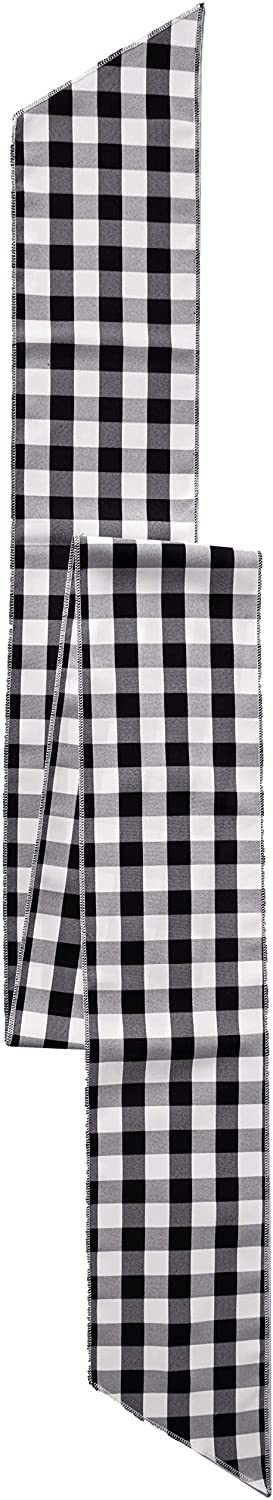 LA Linen Pack of 10 Gingham Checkered Chair Bows 8 by 108-Inch, White and Black, Polyester, 20.32 x 274.32 x 0.04 cm