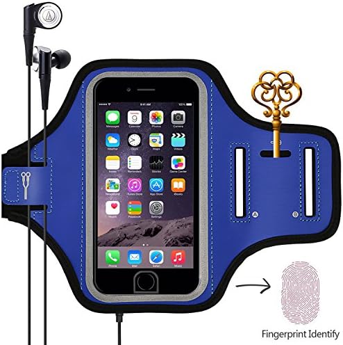 Sports Armband, Universal Outdoor Running Arm Band Workout Cell Phone Bag with Key Holder/ Fingerprint Touch for Apple iPhone X/8/7/6S/6 Plus, Samsung Galaxy S8/S7/S6 Edge, Note LG HTC (Blue)