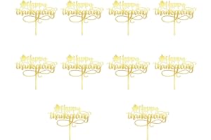 AROKIPPRY 10 Pieces Thanksgiving Acrylic Cake Toppers Gold Happy Thanksgiving Cake Toppers,Happy Friends giving Party/Fall Harvest Decoration Supplies