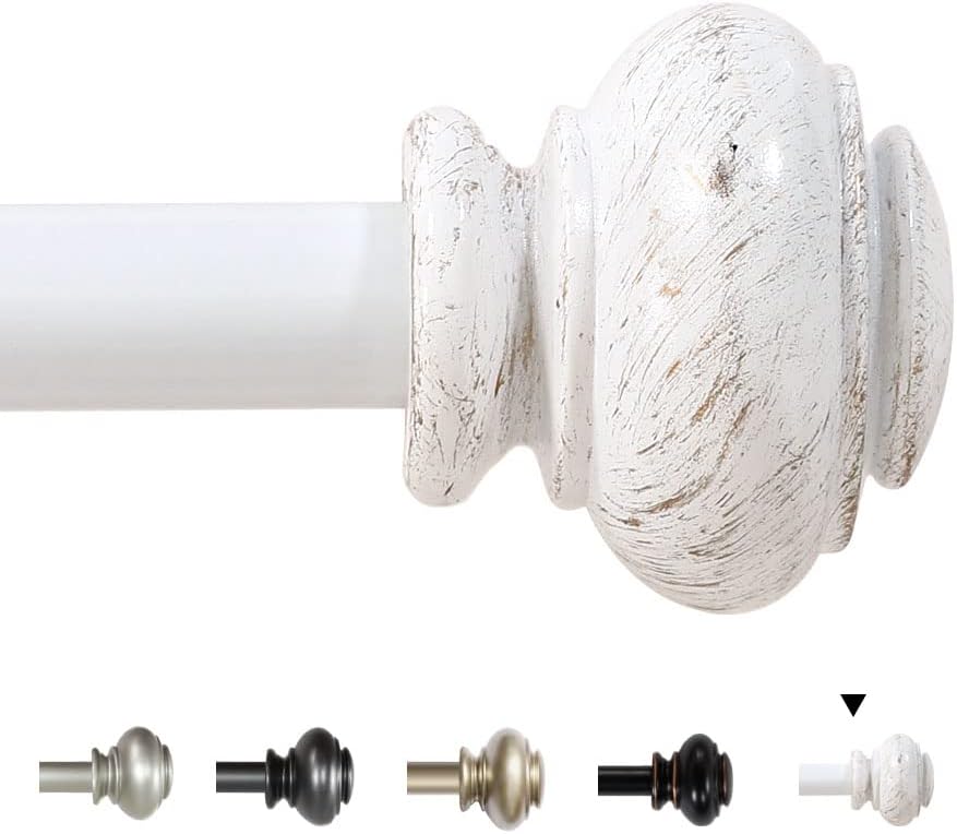 Window Treatment Hardware - H.VERSAILTEX Window Curtain Rods for Windows 48 to 84 Inches Adjustable Decorative 3/4 Inch Diameter Single Window Curtain Rod Set with Classic Finials, White Finishing