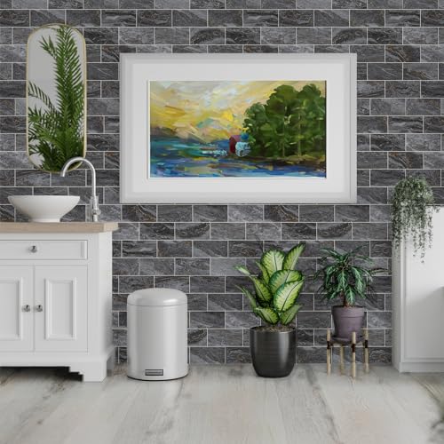 StyloVue 100 Pieces Peel and Stick Backsplash for Kitchen, 3" x 6" PVC Subway Tile 2026 Upgraded Gray-Gold Stone Backsplash Stick on Tile Elevate Kitchen Fireplace RV